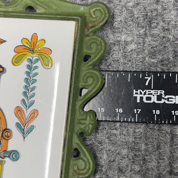 VTG 70’s Art Mark‎ Seven Star Coffee Mill Cast Iron Tile Trivet Hot Plate - Picture 9 of 9